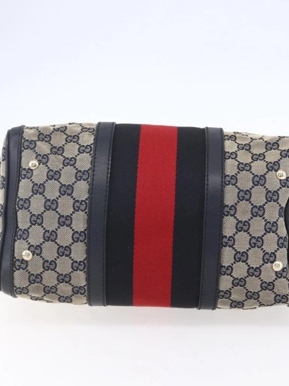 GUCCI GG Canvas Sherry Line Boston Bag 2way Navy Gold 247205 Auth BA5935 - Picture 7 of 16